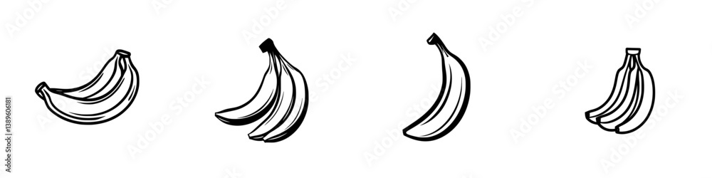 Vector minimalist line icons showcasing various forms of bananas in an artistic style suitable for modern design projects Vector minimalist line icons showcasing various forms of bananas in an artistic style suitable for modern design projects