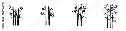 Minimalist vector line icons of bamboo in diverse arrangements for design and creative projects