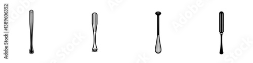 Set of minimalist vector line icons representing various types of bats and paddles used in sports or recreational activities