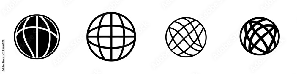 Vector minimalist line icons representing different styles of globes for design and creative projects Vector minimalist line icons representing different styles of globes for design and creative projects