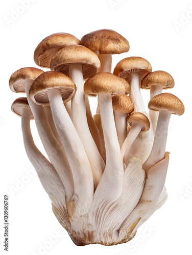 King oyster mushroom showing gills on transparent background