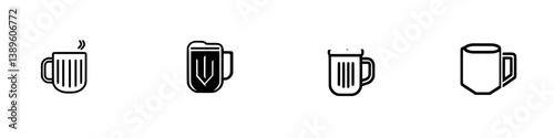 Collection of minimalist line icons representing various types of beverages in a modern design style suitable for digital or print use