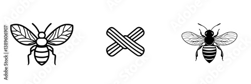 Minimalist line icons representing bees, floral designs, and natural elements for creative projects