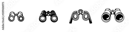 Vector minimalist line icons featuring binoculars in various designs showcasing clarity and simplicity