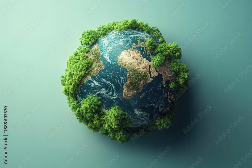 Detailed Globe Surrounded by Green Trees on Soft Gray Background Represents Environmental Awareness and Ecological Balance Earth Day Concept Detailed Globe Surrounded by Green Trees on Soft Gray Background Represents Environmental Awareness and Ecological Balance Earth Day Concept