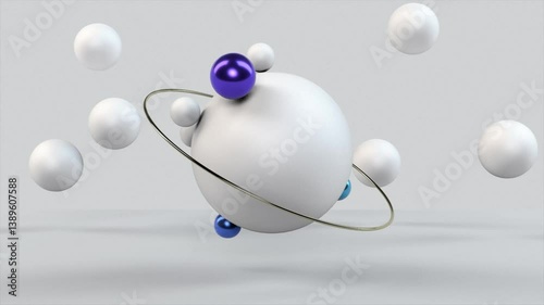 Minimal 3D Sphere Composition with Rotating Glossy Elements in Loop