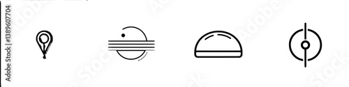 Vector minimalist line icons representing navigation, planet, food, and settings for a modern design approach