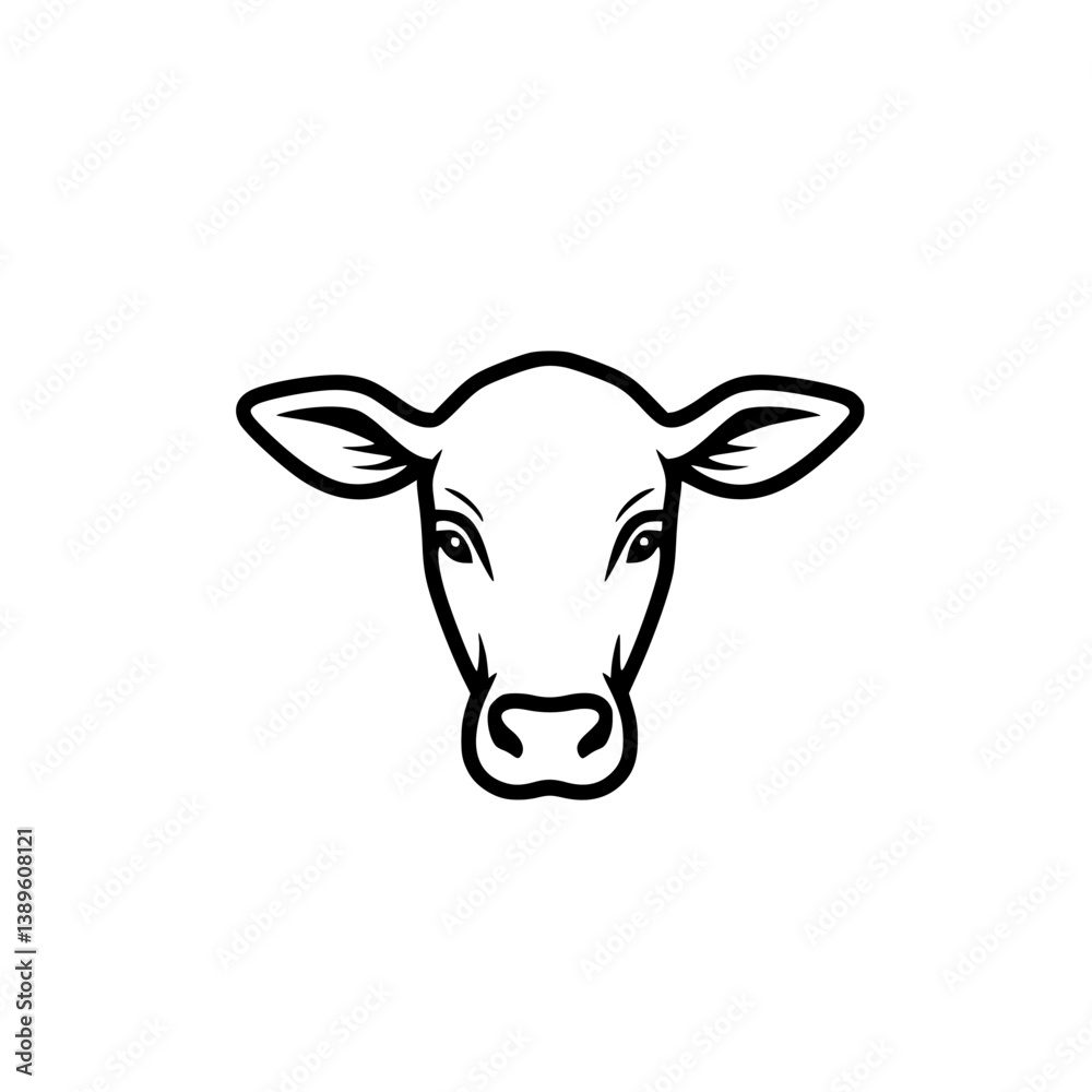 Set of vector minimalist line icons featuring a cow head design suitable for various agricultural or farm-related themes Set of vector minimalist line icons featuring a cow head design suitable for various agricultural or farm-related themes
