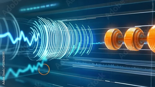Sound wave: The image presents an abstract digital visualization of sound waves, capturing the essence of sonic energy through concentric circles.