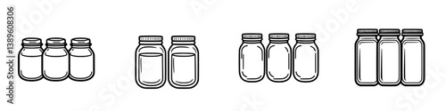 Minimalist line icons depicting jars in various styles, showcasing designs suitable for graphic and web use with a clean aesthetic