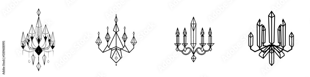 Minimalist vector line icons of elegant chandeliers suitable for modern design and decoration projects Minimalist vector line icons of elegant chandeliers suitable for modern design and decoration projects