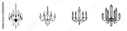 Minimalist vector line icons of elegant chandeliers suitable for modern design and decoration projects