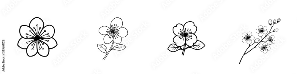 Collection of minimalist line icons featuring various flower designs ideal for digital and print projects Collection of minimalist line icons featuring various flower designs ideal for digital and print projects