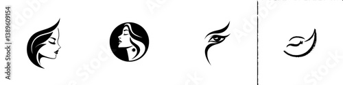 Vector minimalist line icons depicting elegant female silhouettes expressing beauty and style in a contemporary design
