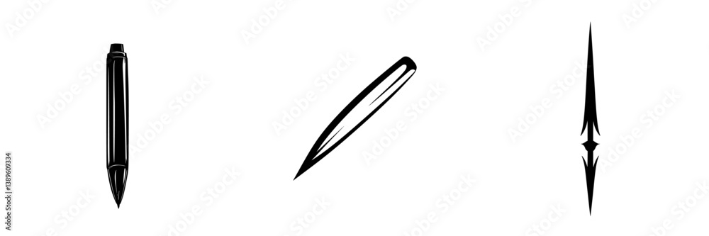 Set of minimalist line icons showcasing various pen designs for modern graphic projects and digital applications Set of minimalist line icons showcasing various pen designs for modern graphic projects and digital applications
