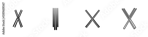 Unique collection of minimalist line icons showcasing various configurations of chopsticks in a clean, modern design style