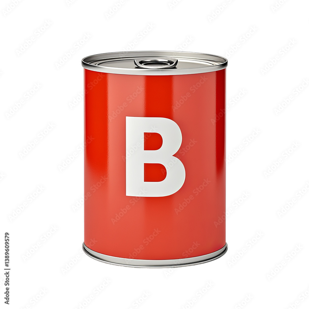 Red can mockup with the letter b branding for product packaging and canned food design template resource on Transparent Background Red can mockup with the letter b branding for product packaging and canned food design template resource on Transparent Background