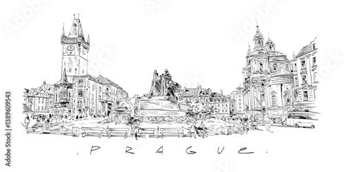 Prague city hand drawn sketch. European city, vector illustration