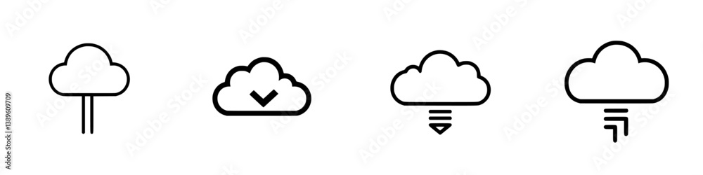 Set of minimalist line icons depicting various cloud-related concepts and actions suitable for modern design projects Set of minimalist line icons depicting various cloud-related concepts and actions suitable for modern design projects