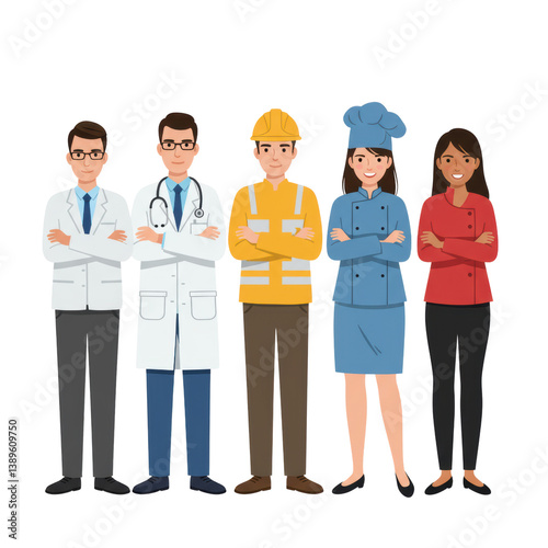 Diverse professional occupations vector illustration of doctor engineer chef retail