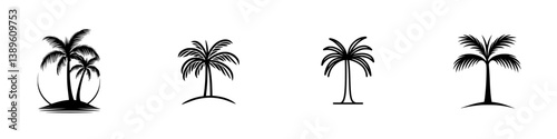 Collection of minimalist line icons representing various palm tree designs suitable for digital and print media