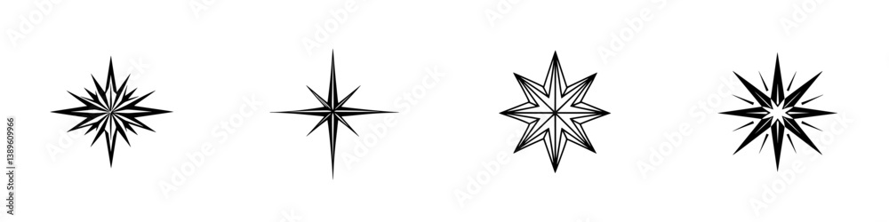 Set of minimalist line icons featuring various star designs for modern graphic projects Set of minimalist line icons featuring various star designs for modern graphic projects