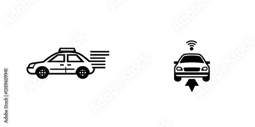 Minimalist line icons representing a fast car and a vehicle with location tracking technology