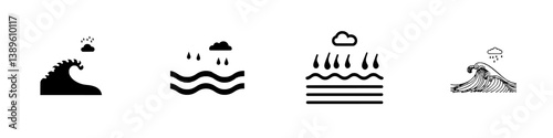 A solitary storm icon in the sea or ocean, featuring contemporary blue waves driven by wind and turbulent water swirls