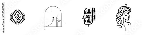 Minimalist line icons collection showcasing diverse themes and elegant designs for creative and professional use