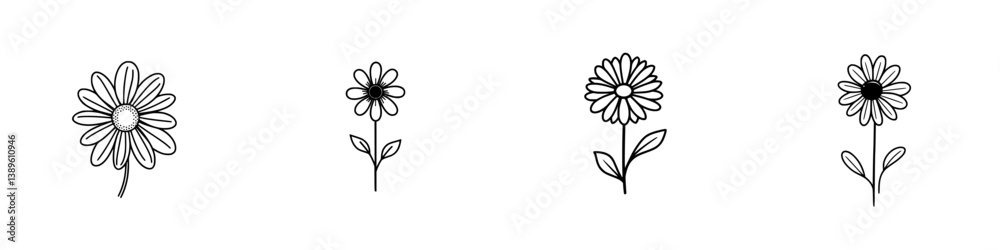 Vector minimalist line icons featuring various flower designs for floral-themed projects Vector minimalist line icons featuring various flower designs for floral-themed projects