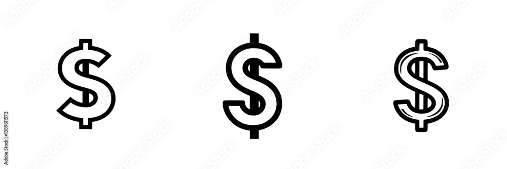 Collection of minimalist line icons featuring various dollar sign designs for financial themes and projects Collection of minimalist line icons featuring various dollar sign designs for financial themes and projects