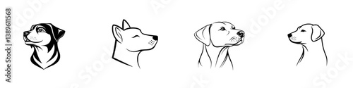 Collection of elegant minimalist line icons featuring different dog breeds in profile view for design and illustration use