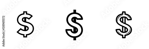 Collection of minimalist line icons featuring various dollar sign designs for financial themes and projects