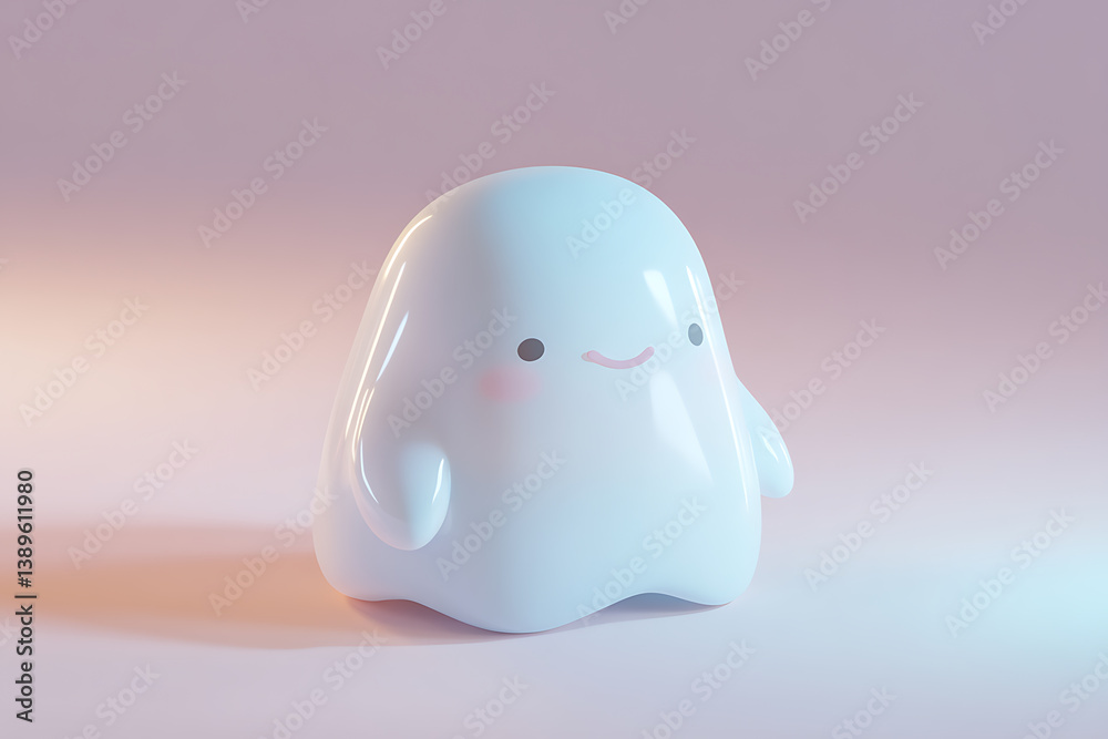 Fototapeta premium Adorable 3D Rendered Ghost Character Design: Cute, Friendly, and Playful Spirit
