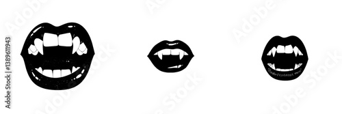 The cartoon image of a smiling female vampire with red lips and long pointed teeth conveys a sense of satisfaction or happiness, set against a plain white background
