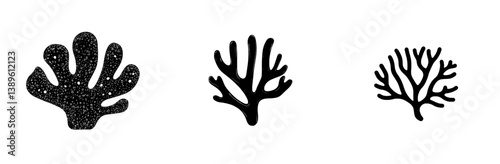 A modern, isolated sea reef object featuring a cartoon underwater coral plant branch with outgrowths, symbolizing undersea tropical water life and ocean coral marine flora as a biodiversity design