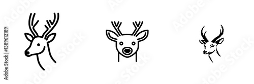 Modern elk horned animal, stag or buck front view, deer with antlers isolated head mascot