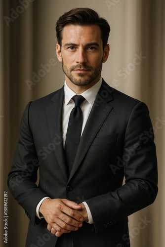 Elegant Man in Formal Suit Posing Confidently in a Well-Lit Indoor Setting
