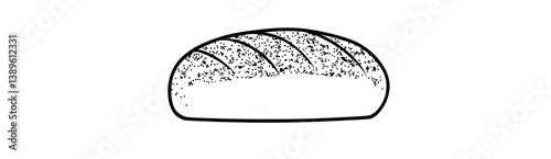 The image features a modern hand-drawn crusty baguette presented as a solitary bakery food item, namely a loaf of bread