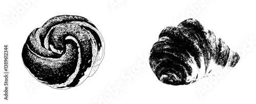 Modern challah, characterized by its round braided shape and isolated on a sketch, is made from bread flour and often topped with sesame or poppy seeds