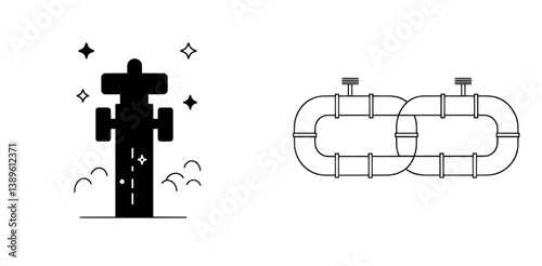 Modern plumbing, sewage or drainage pipe for gas or oil, metal pipe, represented by a pipeline gasoline and plumbing drainage pipe isolated color outline icon