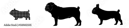 The silhouette of a bulldog represents a small, playful dog and a modern iconic shape