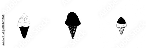 Depict ice cream in a waffle cone, a contemporary sweet and creamy swirl in a conical cup, a dairy-based dessert, with options including fruit or yogurt ice cream, a frozen summer treat isolated on a