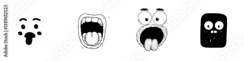 A cartoon face displaying a pink tongue represents a modern, cheeky comic character with a teasing and playful facial expression, depicted as a humorous emoji of an isolated personage