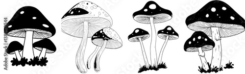 Vibrant neon-colored fantasy mushroom illustration featuring psychedelic fungi