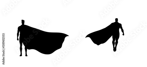 A brave man is depicted in a black superhero silhouette with a waving cape