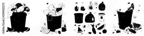 A heap of refuse is set apart against a white backdrop, symbolizing the issue of littering with its mix of organic and domestic waste