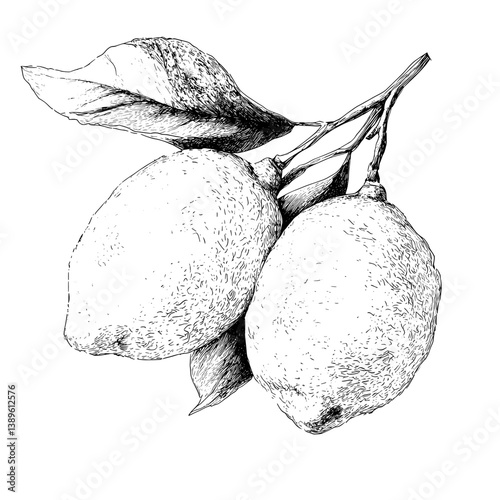 Retro-style illustrations of tropical citrus fruit, specifically whole lemons, are hand-drawn in a sketch style, making them perfect for incorporation into menu and package designs that require a