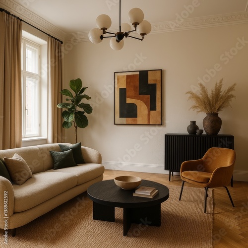 Modern Living Room With Stylish Decor and Plants in a Bright Ambiance