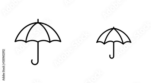 Modern sunlight radiation protection is represented by an isolated outline icon of a parasol umbrella, along with UV and SPF symbols, signifying ultra violet rays radiation